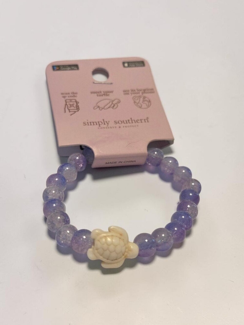 Simply Southern Purple Turtle Tracker Bracelet, w/Cream Turtle, NWT